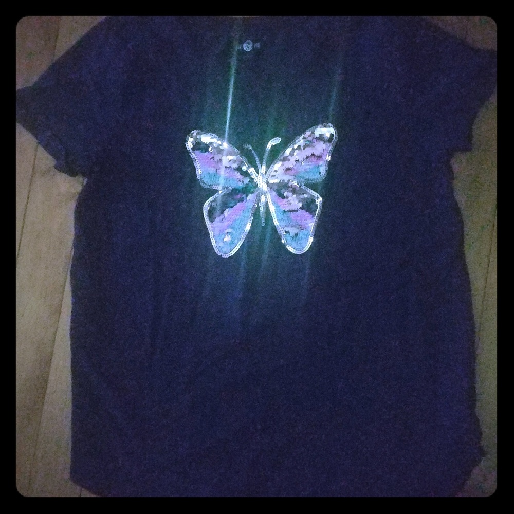 Girl's short sleeve butterfly sparkle tee